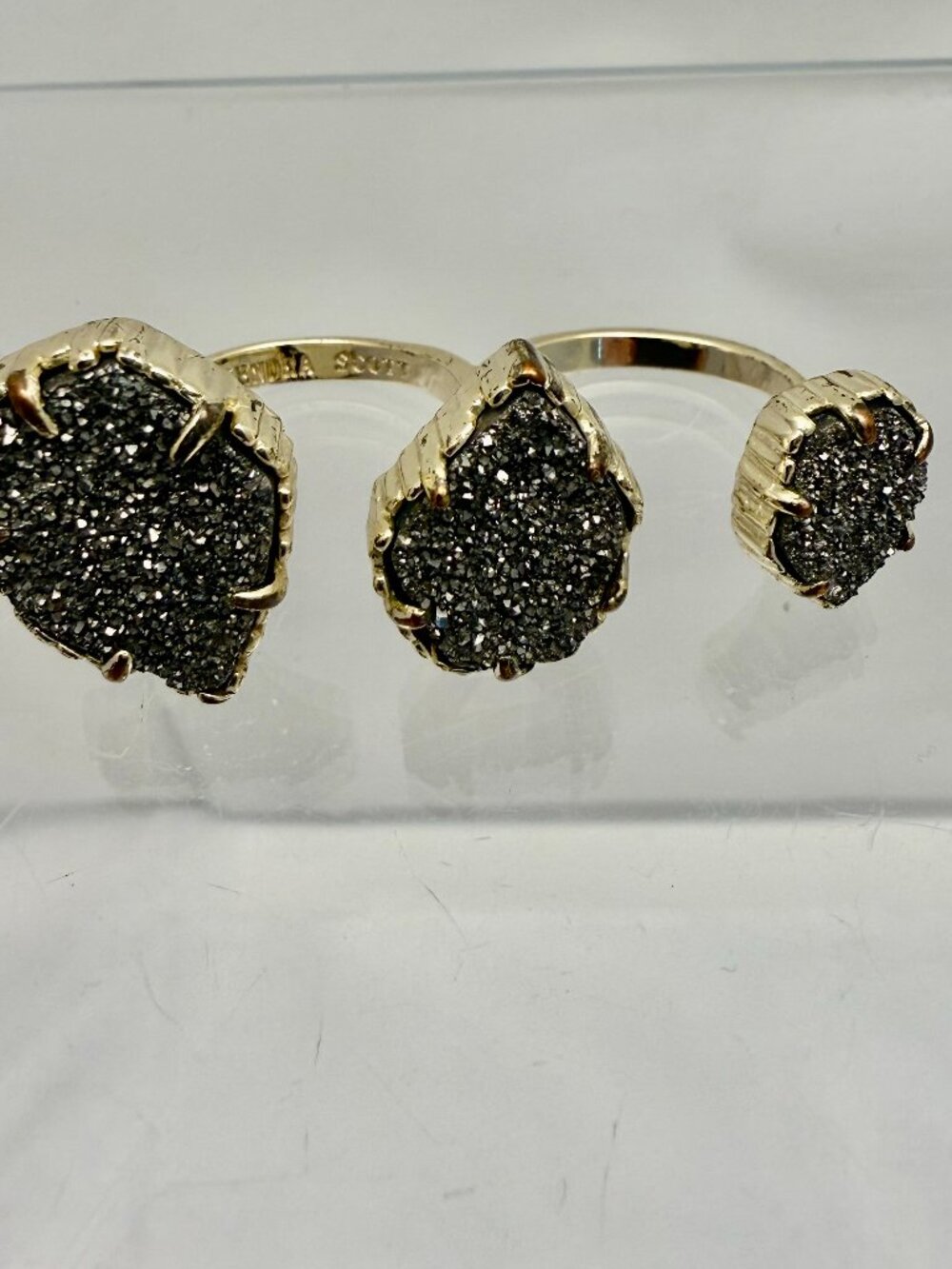 S/M Kendra Scott Nomi Double Ring Shimmering Bronze Drusy Stones Gold Tone Setti